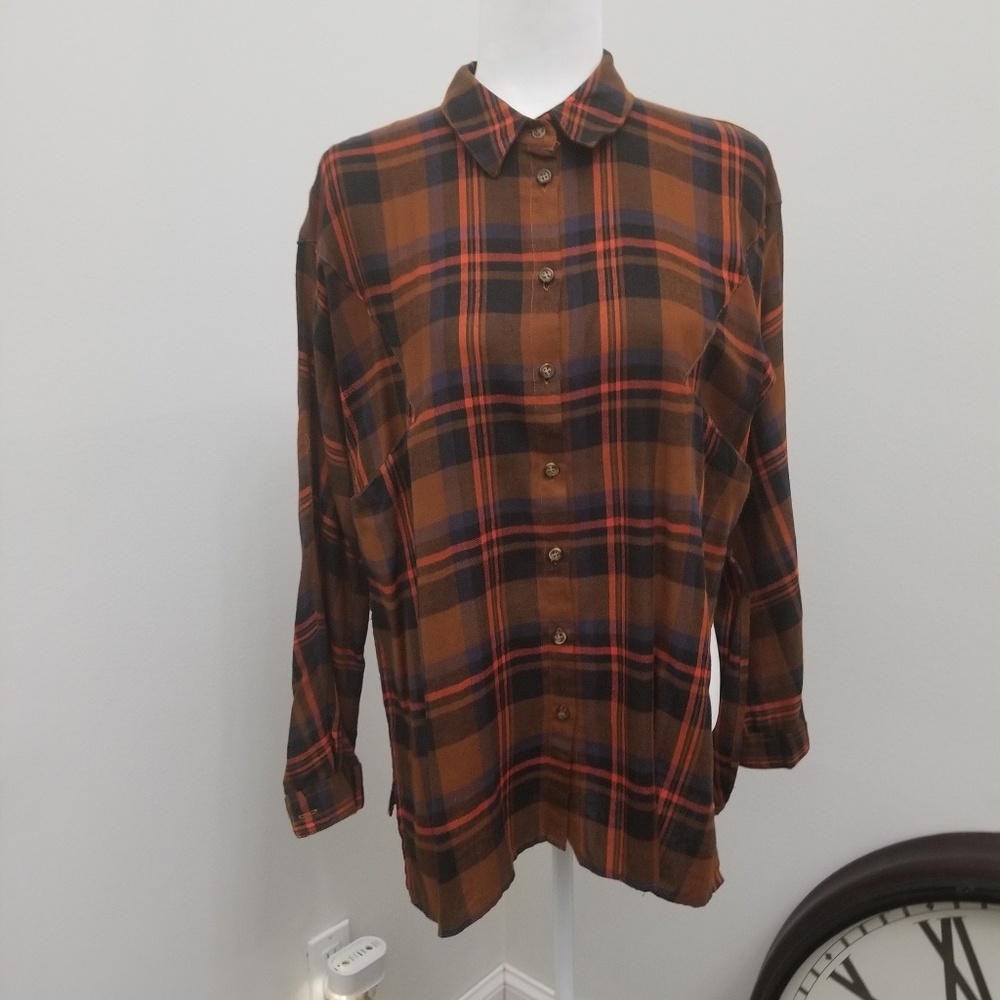 Topshop plaid blouse/tunic w/ high side slits